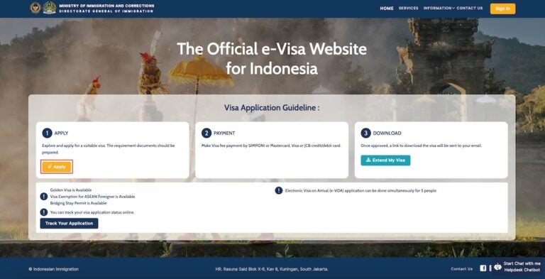 印尼簽證申請：電子簽官網